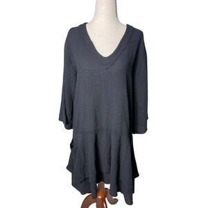 Cottonways Black 3/4 Sleeve Cotton Gauze Tunic Top Dress S/M Sz 1 Lagenlook Boho